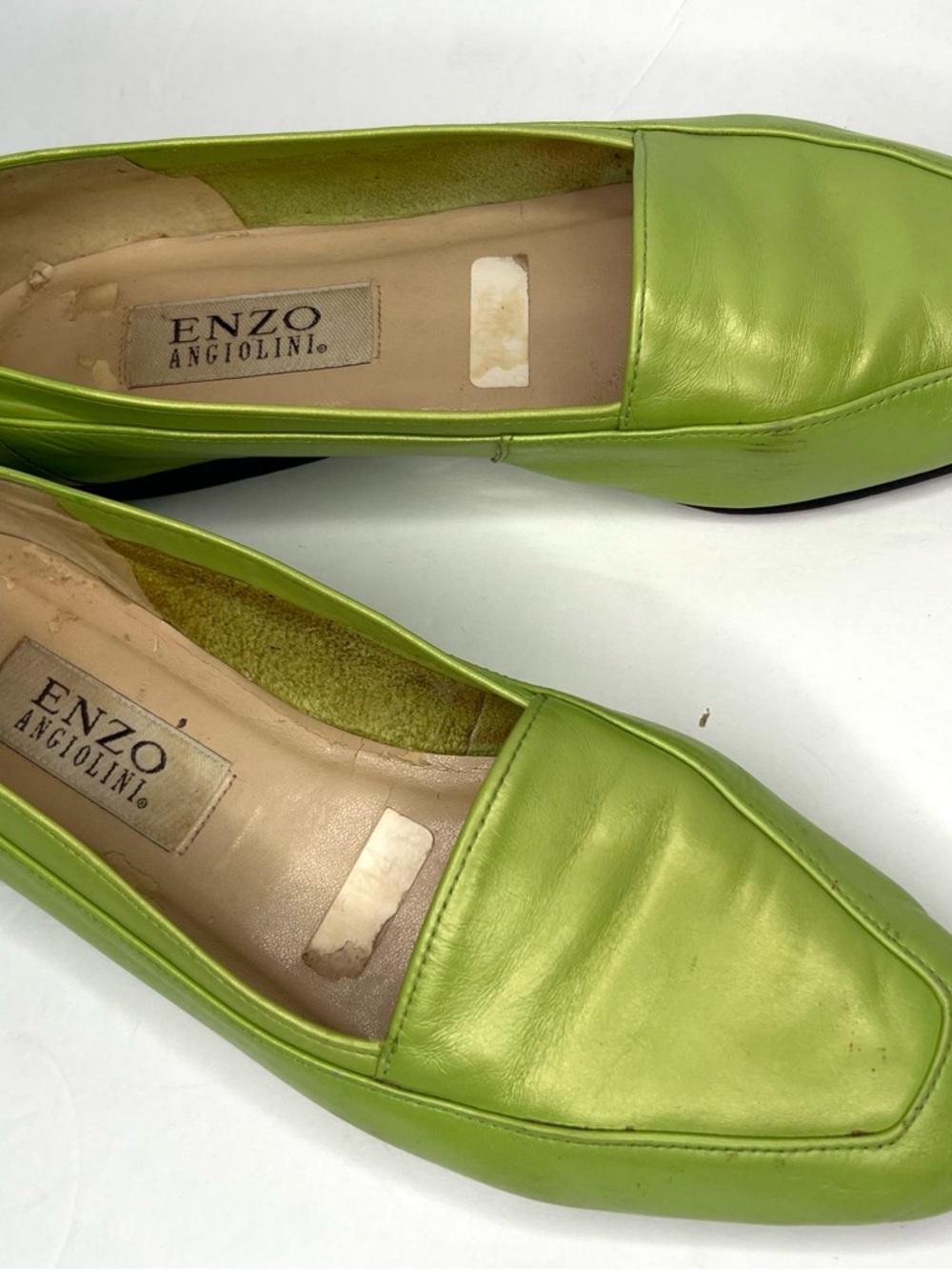 Classic Women's Lime Green Leather Loafers - Picture 3 of 5